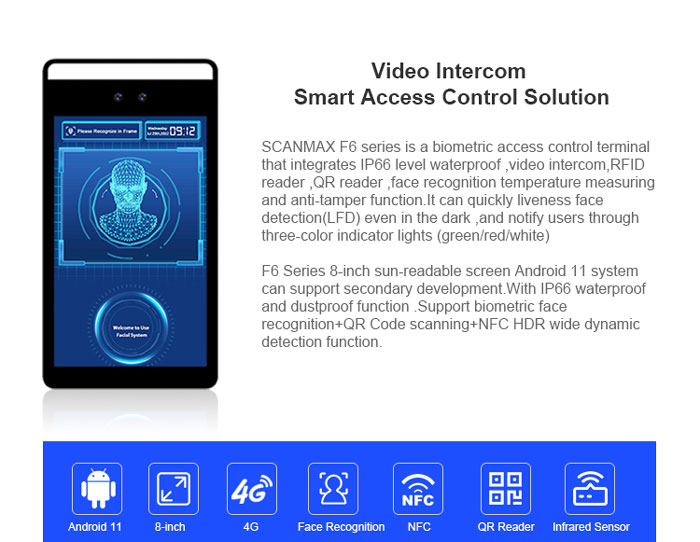 F6CS-FH Floor Standing Temp Measuring Face Recognition Device With Free SDK