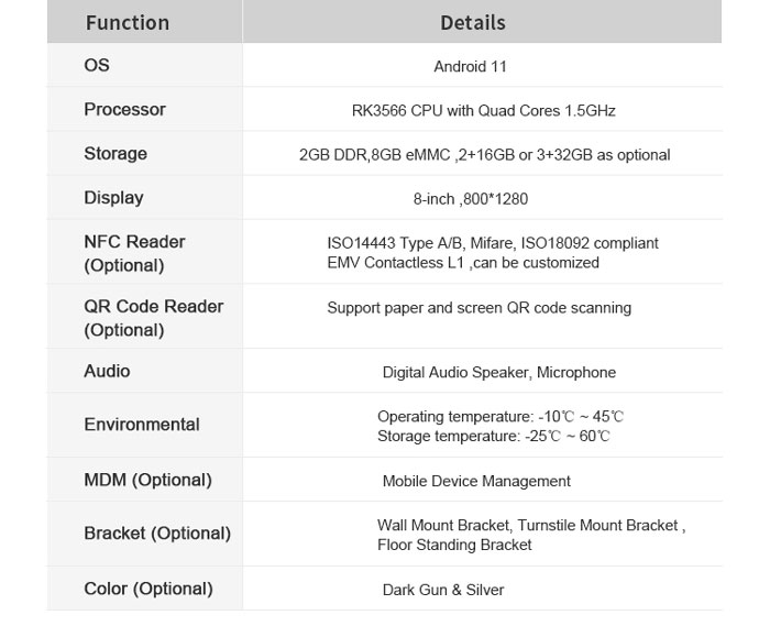 F6CS-TH SCANMAX Customized Software Facial Temp Terminal Built In QR Reader