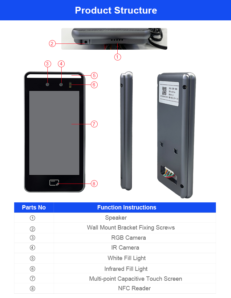 F1 PRO Smart 5 Inch Face Recognition Device Built In NFC Card Reader