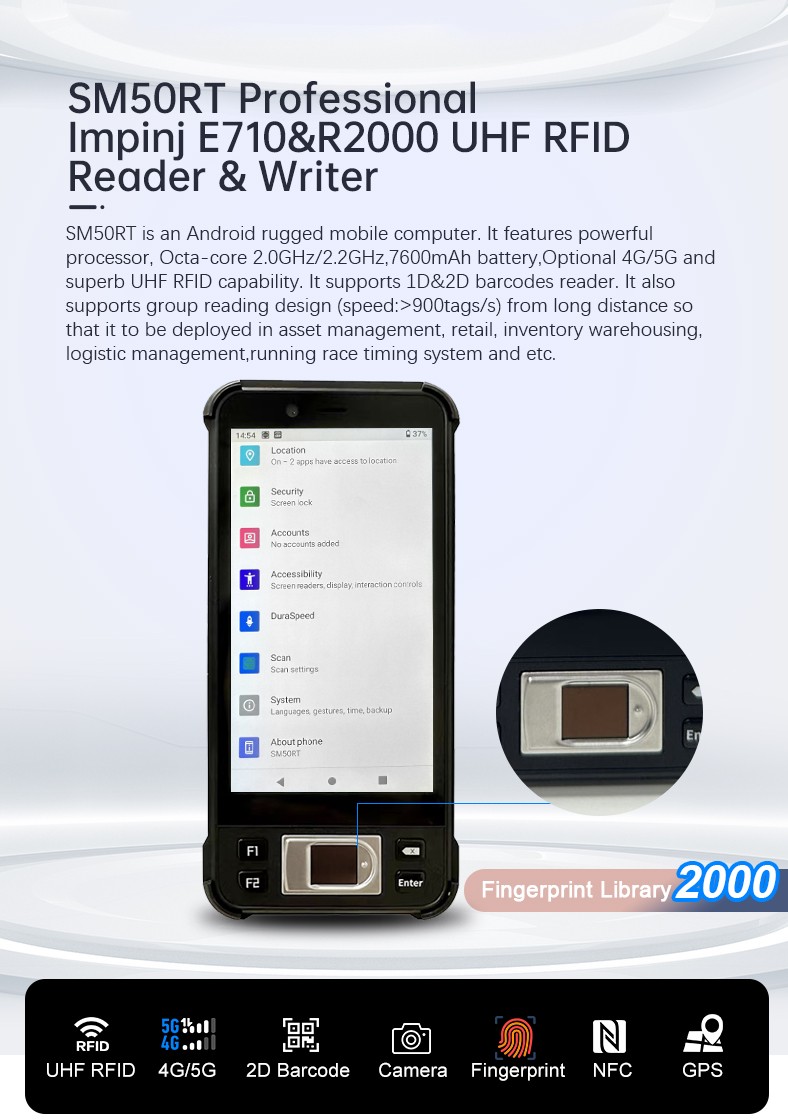 SM50RT Handheld UHF RFID Reader with Fingerprint Reader