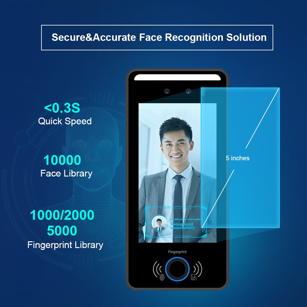 F1 PRO Smart 5 Inch Face Recognition Device Built In NFC Card Reader